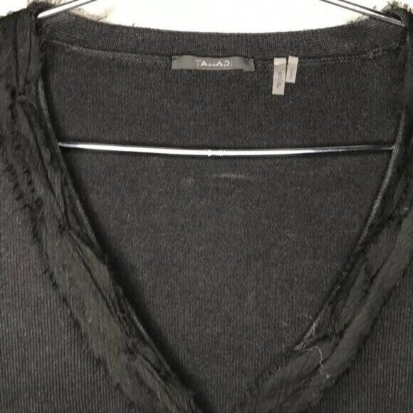 Tahari Cardigan Size Small Black V-Neck Knit Snap Front Ruffled - Picture 4 of 5